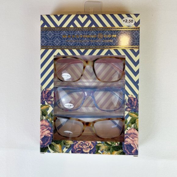 MaxStudio.com +2.50 Reading Glasses Tortoise Blue Pink - Picture 1 of 3